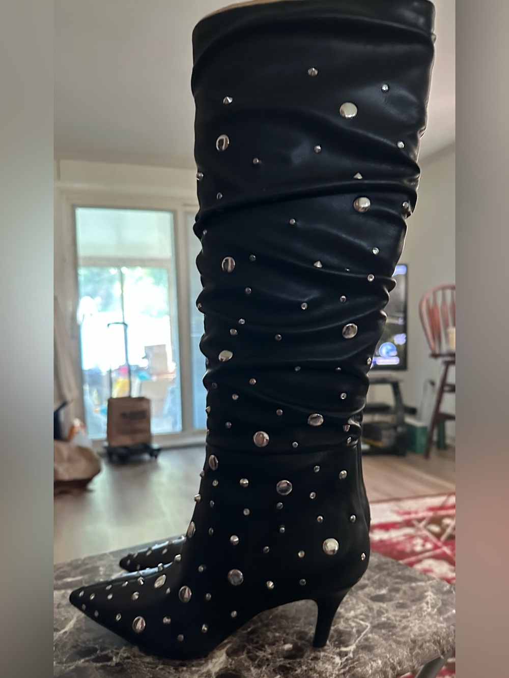 Jessica Simpson Black Studded Over-the-Knee Pointed Toe Boots - Picture 2 of 5